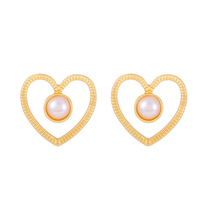 Ins inlaid pearl love earrings female fashion temperament niche design hollow love earrings simple earrings