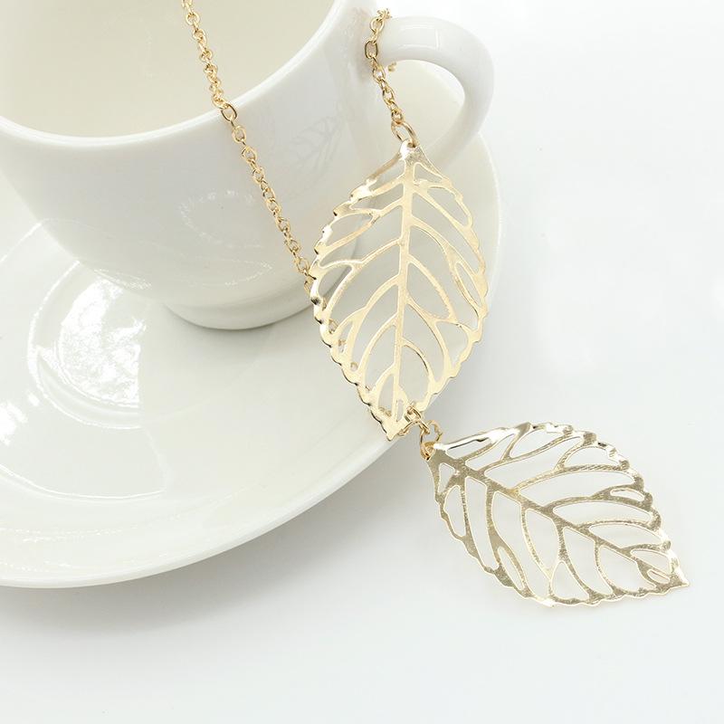 Retro Mori Metal Colorful Hollow Tree Leaf Necklace Simple and Versatile Clavicle Chain