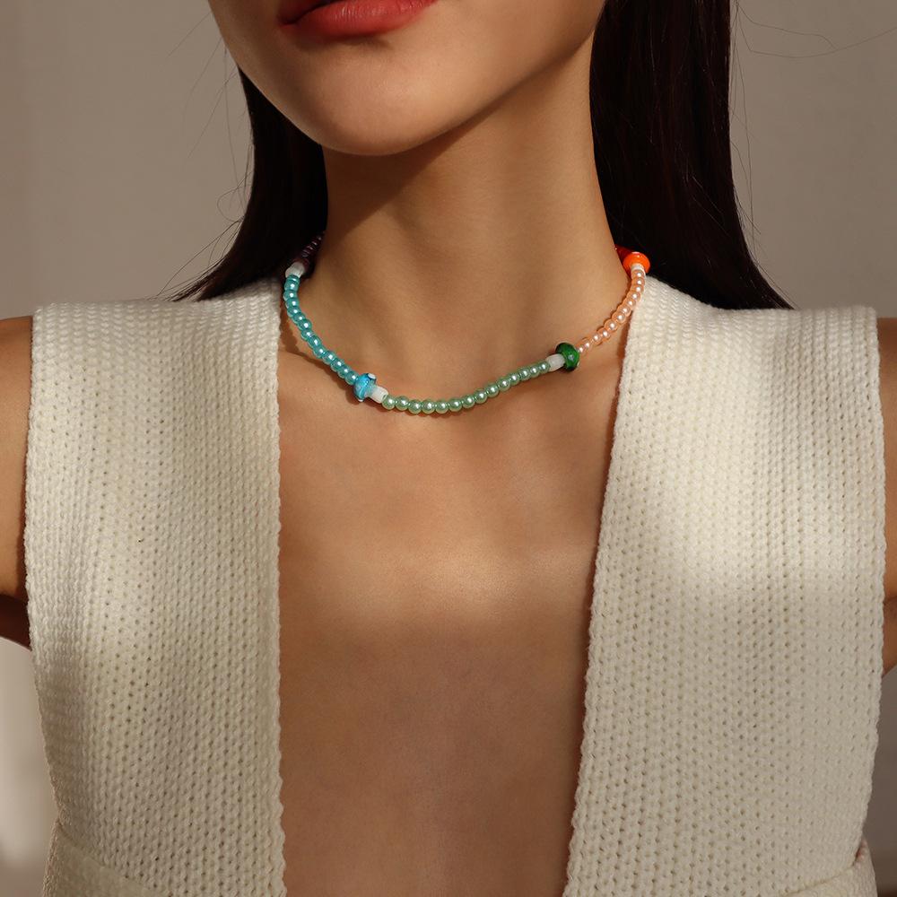 N9793 Fashion Necklace Women's Spring and Summer Colorful Beaded Necklace Small Mushroom Forest Fantasy Necklace