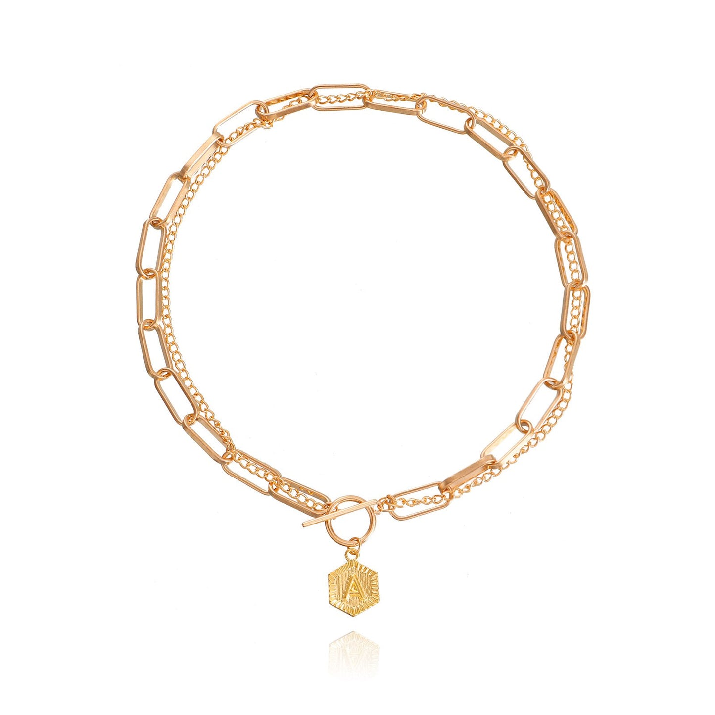 Necklace Explosive Accessories Exaggerated Punk Metal Cuban Chain Necklace Light Luxury Letter A Double Necklace Female