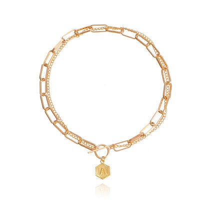 Necklace Explosive Accessories Exaggerated Punk Metal Cuban Chain Necklace Light Luxury Letter A Double Necklace Female