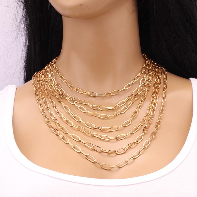 Jewelry hip-hop punk multi-layer chain all-match necklace street trend metal geometric set chain