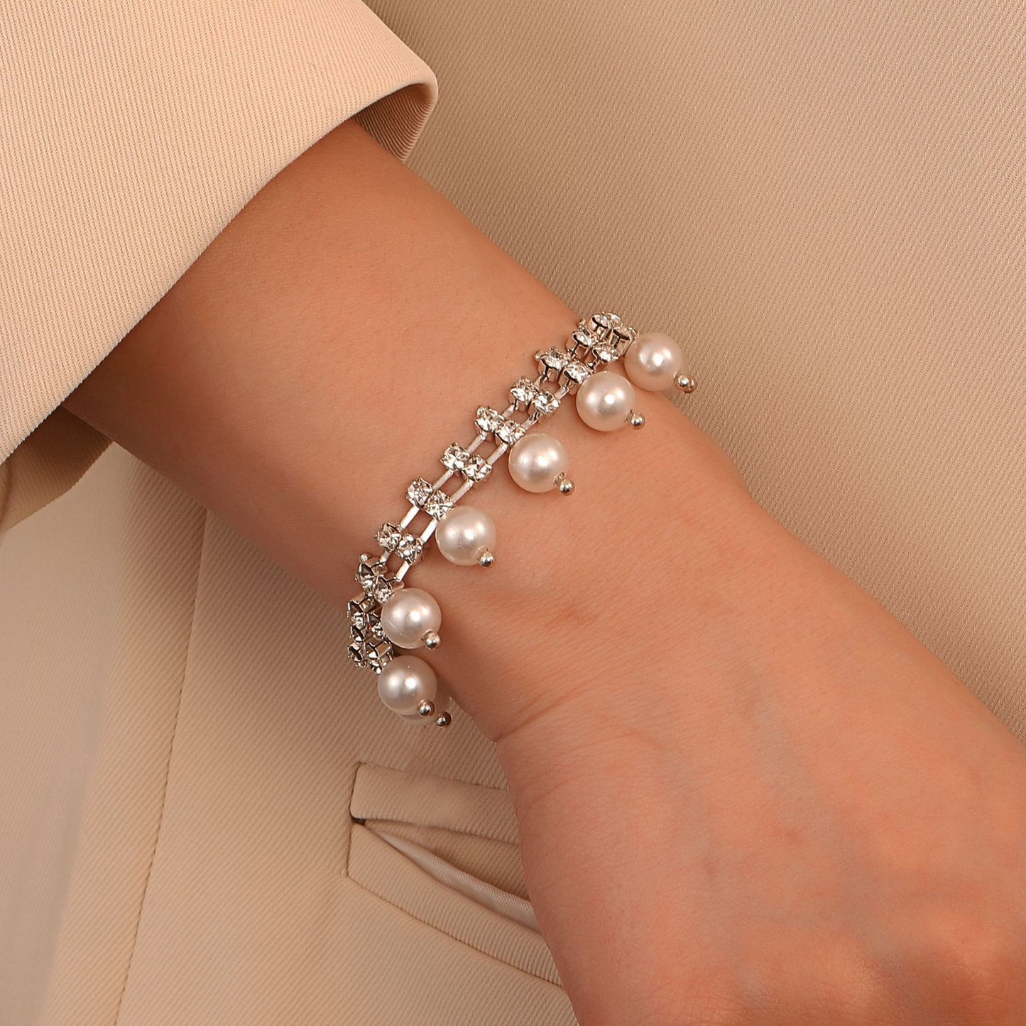 ins pearl pendant chain bracelet fashion simple temperament tassel rhinestone bracelet anklet versatile accessories