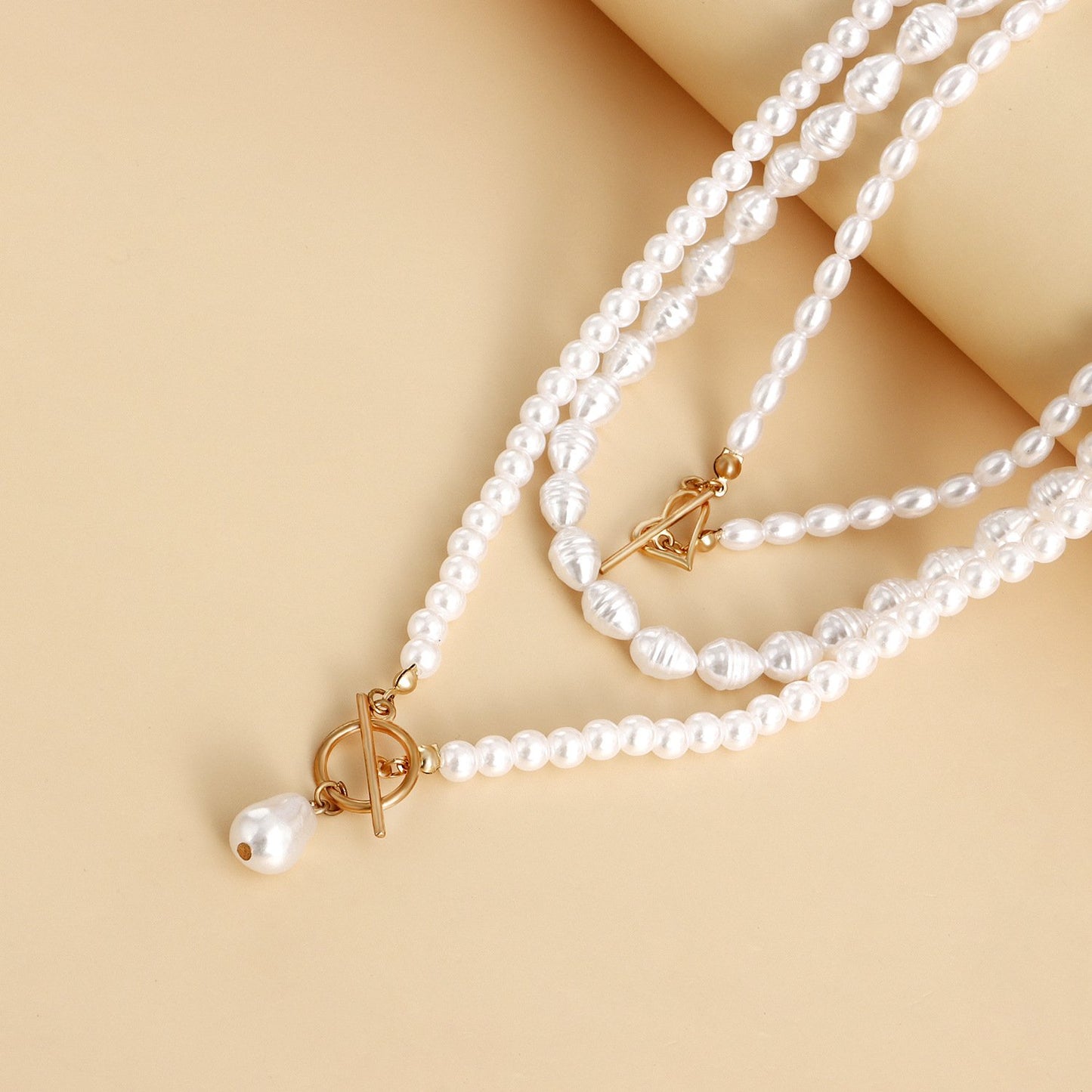 Jewelry Retro Imitation Pearl Stacked Woven Baroque Necklace Niche Beaded Chain Versatile Necklace