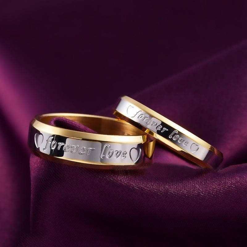Couple love lettering stainless steel ForeverLove ring 4/6mm gold and silver couple jewelry