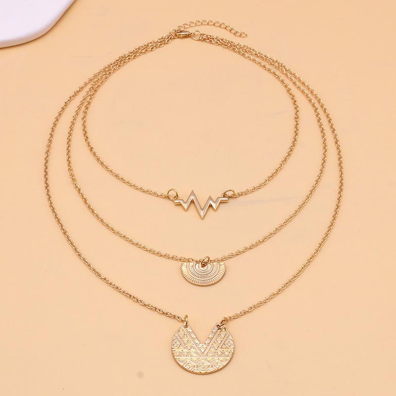 Exclusively For Fashionable Layered Necklace Bohemian Carved Half Circle Heartbeat Necklace