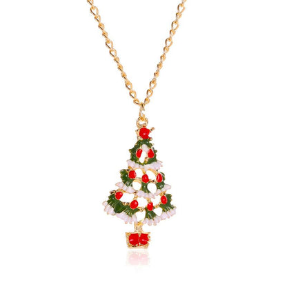 Christmas Colored Cartoon Jewelry Cute Drip Oil Christmas Tree Earrings Necklace Set Ornaments