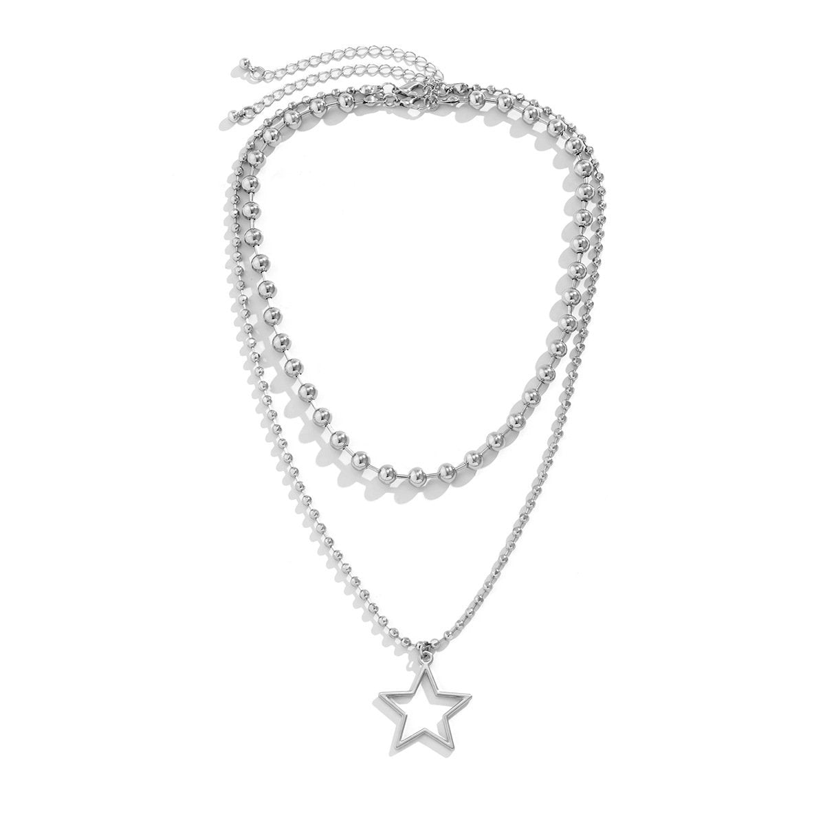 Jewelry Sweet and Cool Metal Bead Mix and Match Necklace Punk Star Hollow Pendant Double Necklace Female