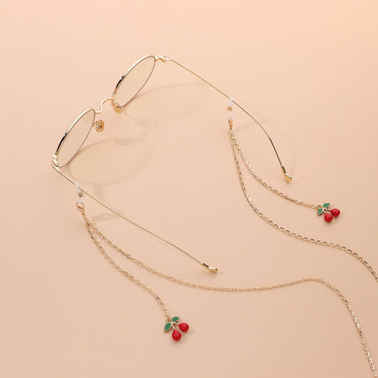 Jewelry Temperament Popular Red Cherry Pendant Glasses Chain Fashion Metal Chain Glasses Accessories