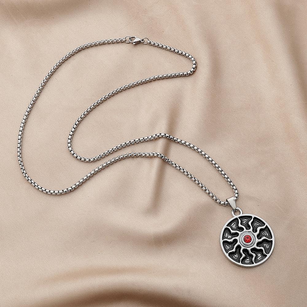Hip-hop fashion personality trend stainless steel round plate sun god pendant titanium steel rock hiphop men's necklace