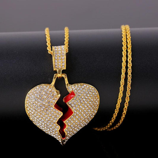 Hip-hop cracking love necklace female hip-hop fashion diamond full diamond broken heart pendant male