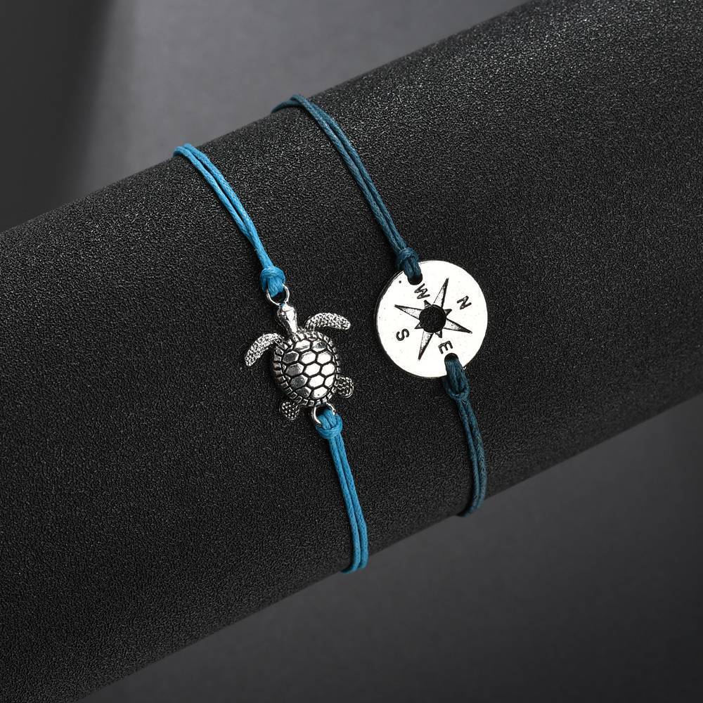 Jewelry Retro Fashion Simple Cord Weaving Bracelet Turtle Compass Anklet Female