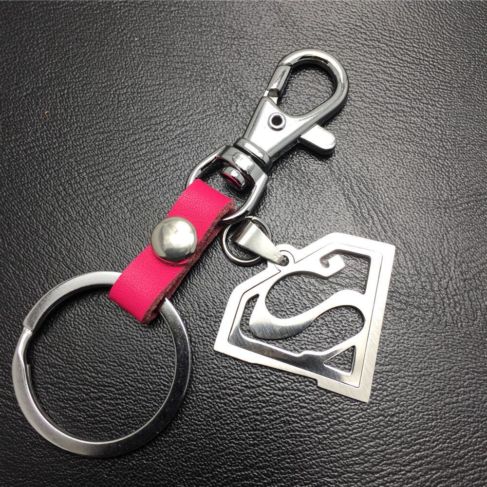 Game surrounding superman Superman logo double-layer stainless steel pendant leather keychain