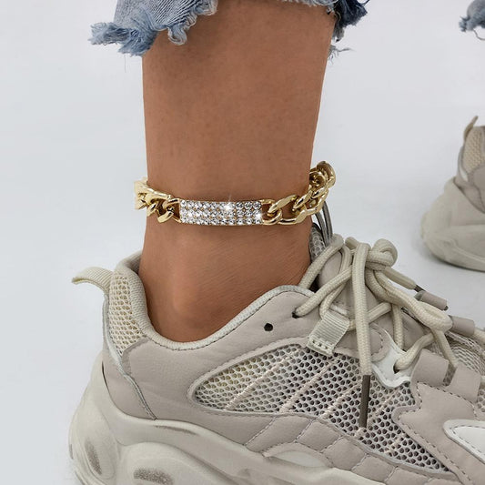 A111 Fashion temperament thick chain foot decoration personality diamond simple anklet hip-hop trendy cool retro accessories