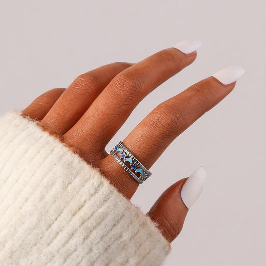 Fashion Magazine Ladies Stainless Steel Clarity Adjustable Color Star Moon Ring