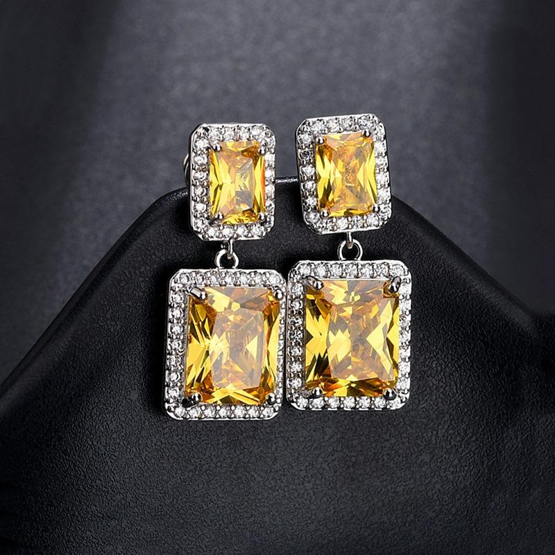 Fashion temperament net red women's square diamond niche design short 925 silver needle pendant earrings stud earrings