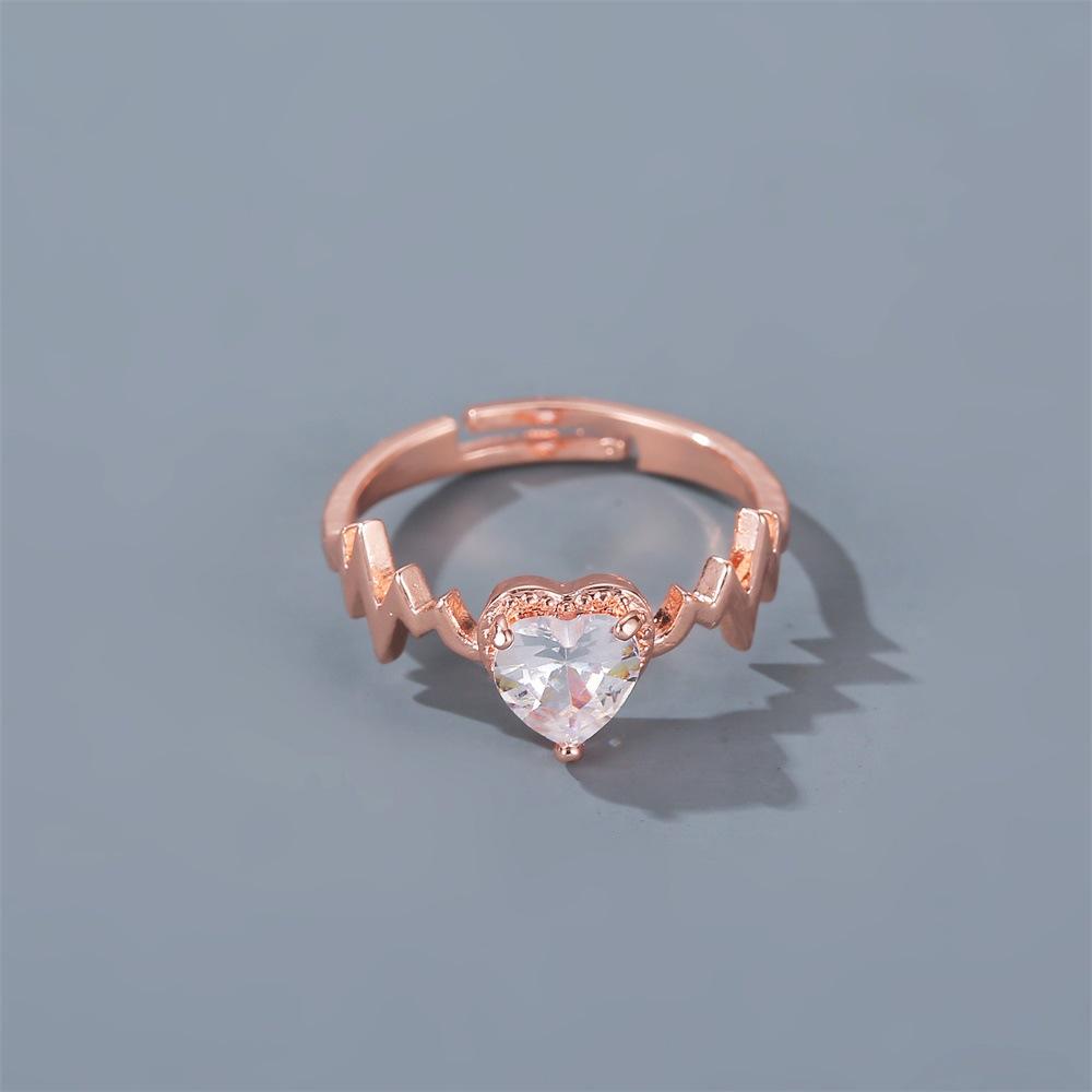 Jewelry temperament zircon heart-shaped ring creative electrocardiogram love ring female Valentine's Day gift