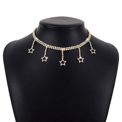 1556 Necklace Pentagram Claw Chain Temperament Full Diamond Necklace Rhinestone Tassel Temperament Sexy Necklace