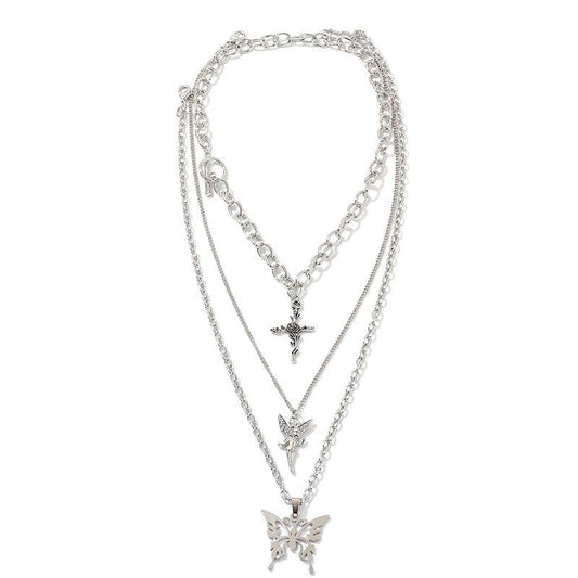Temperament ball chain trendy female clavicle chain fashion little angel necklace personality cross butterfly pendant necklace