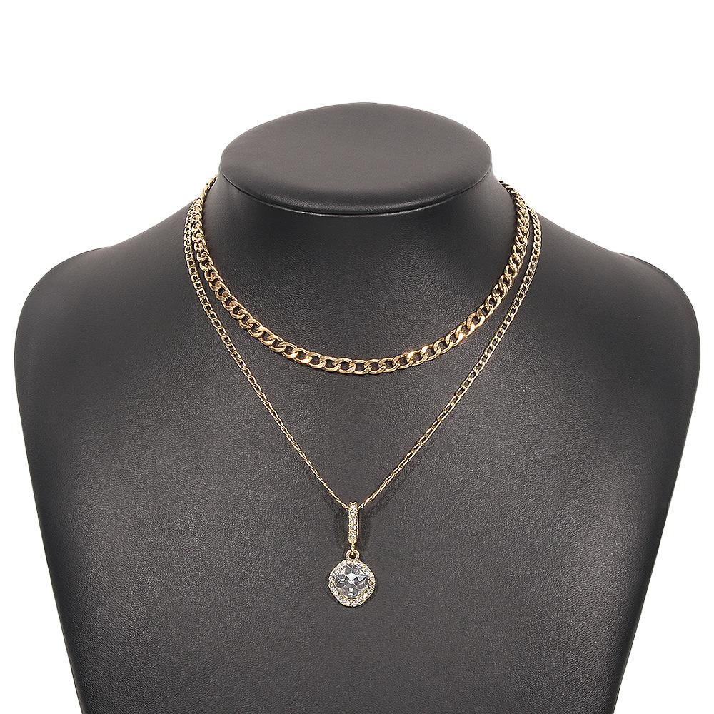 N876 Double Layered Necklace Women's Exaggerated Retro Personality Micro-inlaid Necklace Small Fresh Fashion Necklace