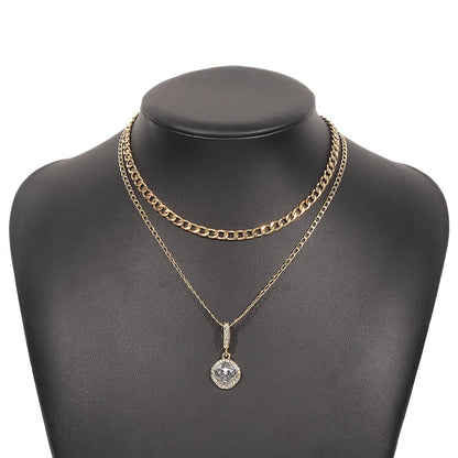 N876 Double Layered Necklace Women's Exaggerated Retro Personality Micro-inlaid Necklace Small Fresh Fashion Necklace