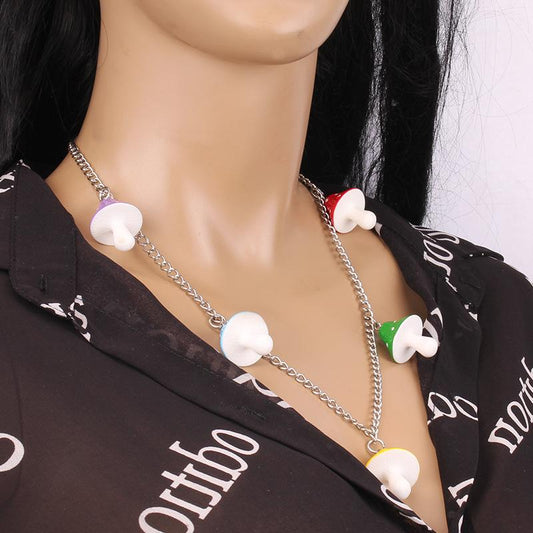 Candy Color Acrylic Mushroom Pants Chain Personality Versatile Necklace Earring Set