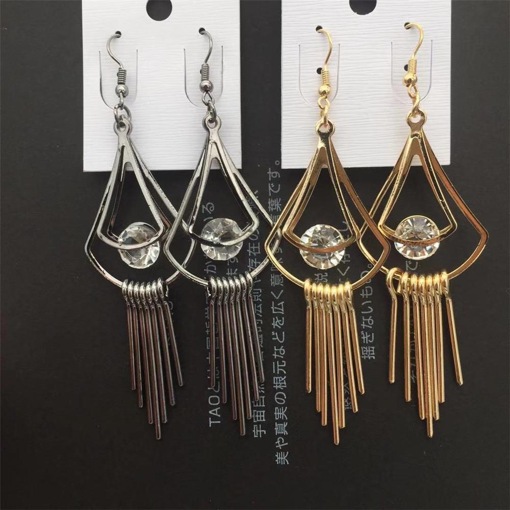 Big Water Drop Tassel Ladies Earrings Clip Diamond Earrings Ethnic Minority Popular Jewelry