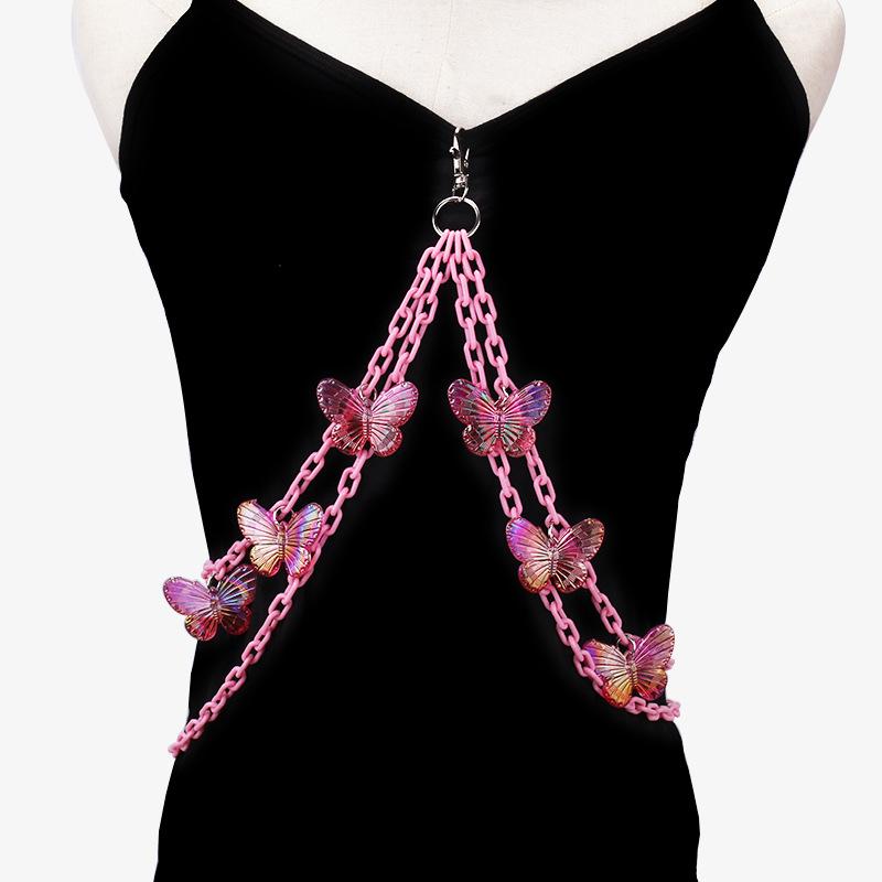 Jewelry Casual Exaggerated Beach Casual Body Clothing Chain AB Colorful Butterfly Pendant Tassel Chest Chain
