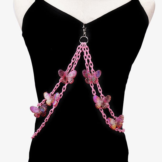 Jewelry Casual Exaggerated Beach Casual Body Clothing Chain AB Colorful Butterfly Pendant Tassel Chest Chain