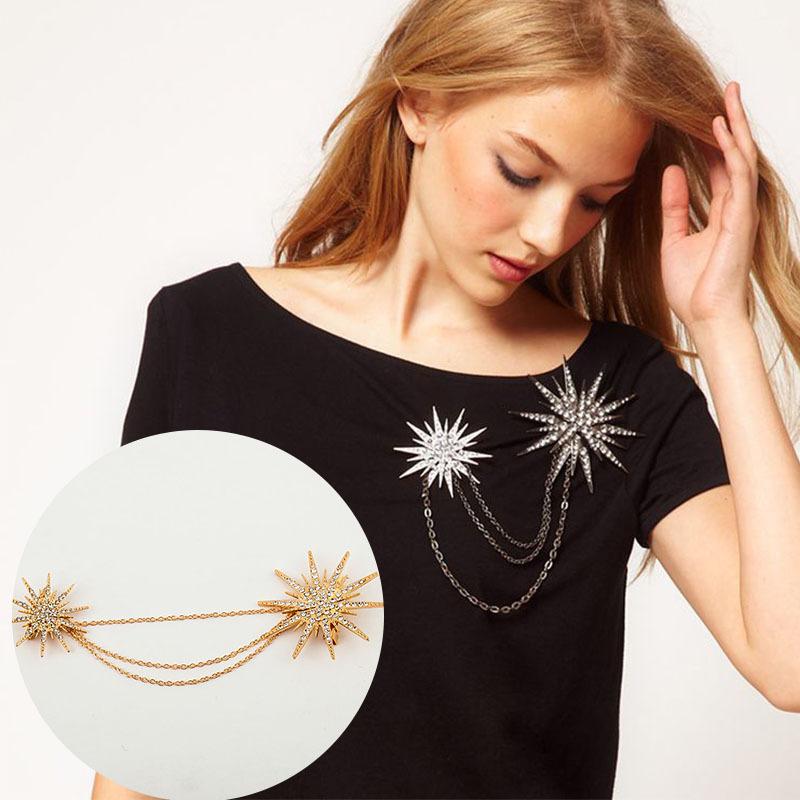 Jewelry popular exaggerated full diamond star tassel chain brooch snowflake collar pin