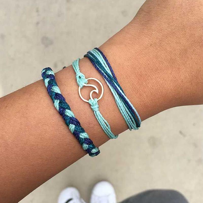 Jewelry Bohemian Braided Bracelet Wave Ocean Wave Bracelet Three-piece Set Simple Hand Jewelry