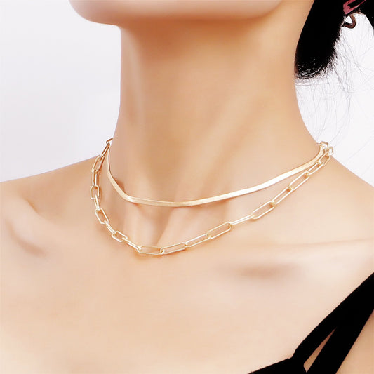 Jewelry Double Layer Multilayer Square Clavicle Chain Blade Snake Chain Clavicle Chain Ladies Necklace