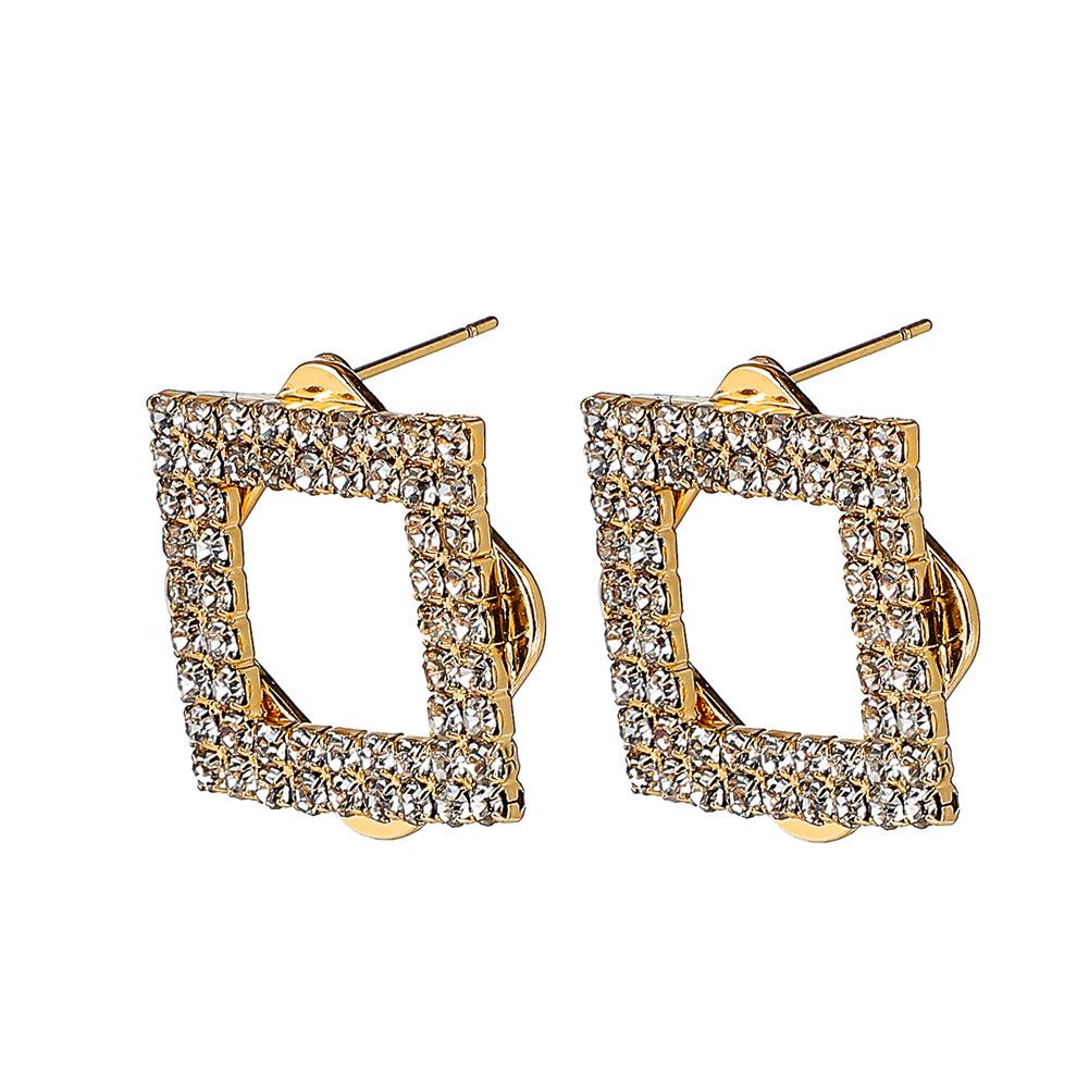 All-match square full diamond earrings fashion rhombus temperament simple and exquisite sparkling diamond ladies earrings