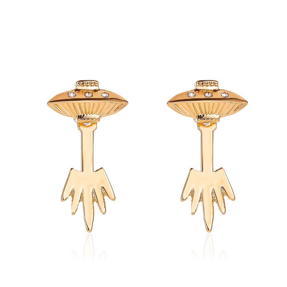 Earrings personality post-hung spaceship earrings women's indifferent diamond-studded starburst flying saucer earrings