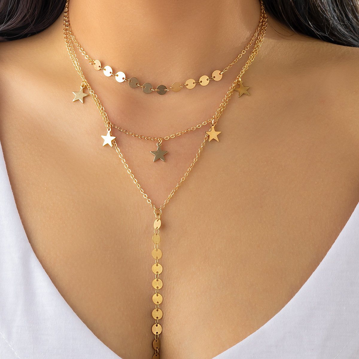 Jewelry simple star-shaped long sequin Y-shaped necklace female personality versatile multi-layer tassel necklace