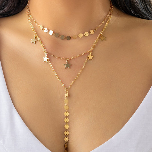 Jewelry simple star-shaped long sequin Y-shaped necklace female personality versatile multi-layer tassel necklace