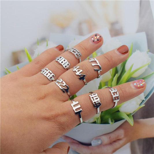 Stainless steel lucky number ring 111999 auspicious joint ring birthday gift