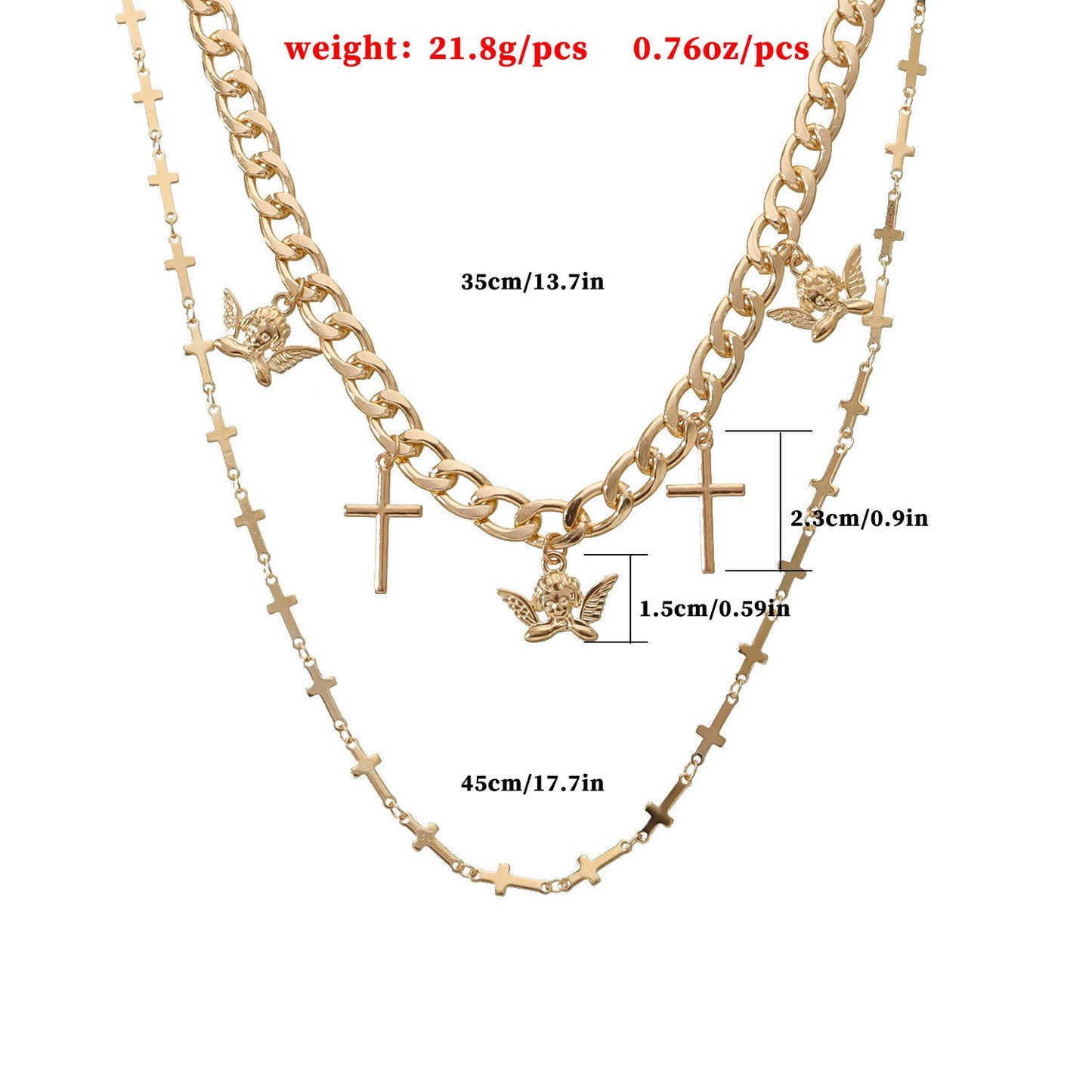 Jewelry Cross Angel Wings Pendant Necklace Double Layer Fashion Trend Metal Necklace