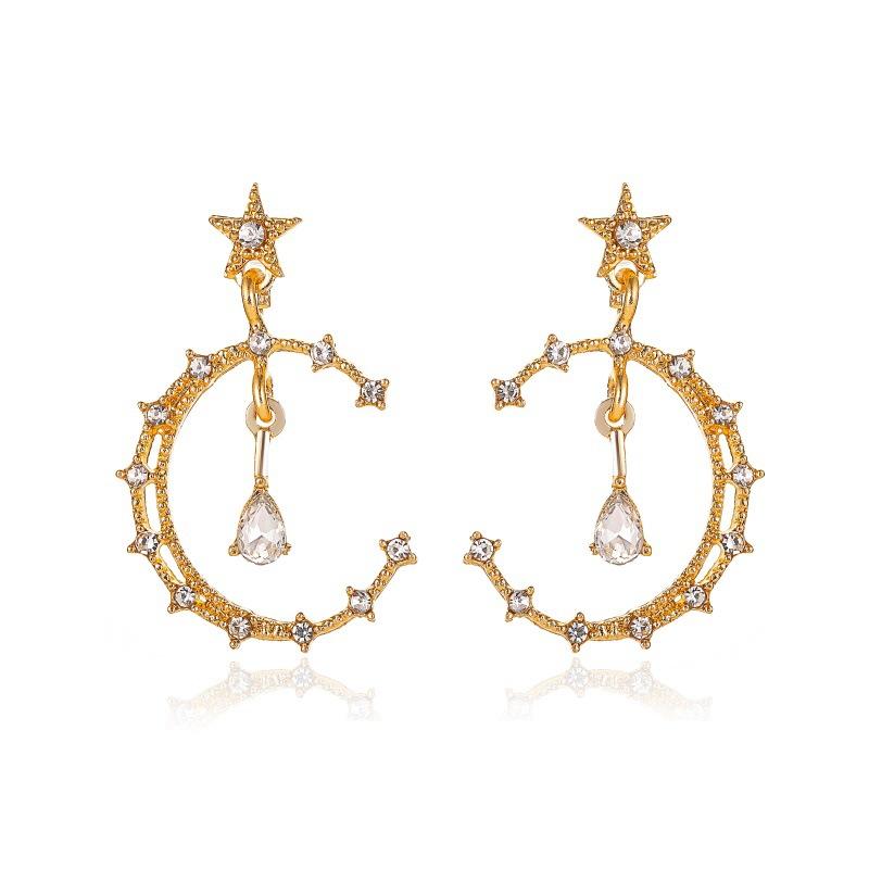 Fashion Diamond Star Moon Earrings Cold and Sweet Temperament Geometric Earrings Super Fairy Personality Earrings for Women