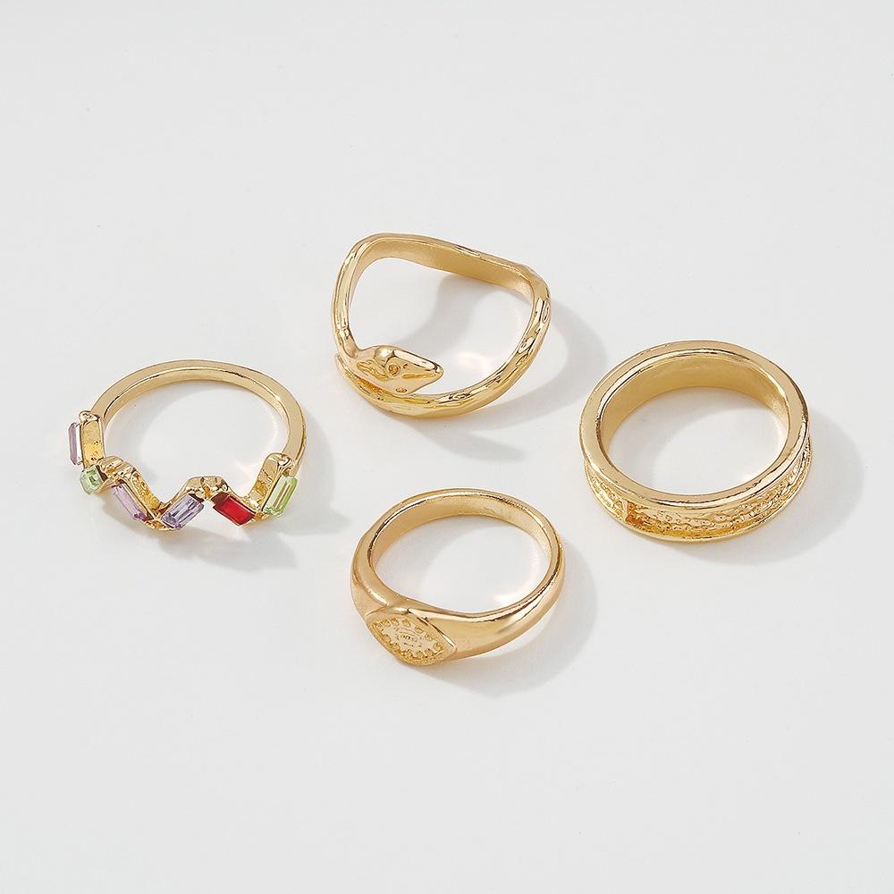 R698 Simple diamond ring set niche design snake-shaped personality geometric retro joint ring female