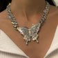 Jewelry Hip Hop Full Diamond Cuban Buckle Chain Necklace Punk Exaggerated Diamond Big Butterfly Necklace Female