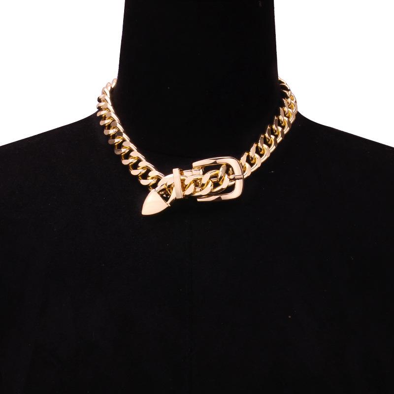 Jewelry Personality Thick Chain Belt Buckle Clavicle Necklace Hip Hop Trend Metal Geometric Necklace
