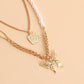 Jewelry punk double-layer micro-inlaid diamond butterfly pendant necklace female ins imitation pearl necklace