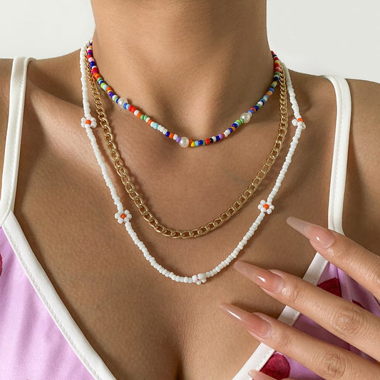 Jewelry Bohemia Color Rice Bead Necklace Female Fashion Simple Small Daisy Flower Necklace
