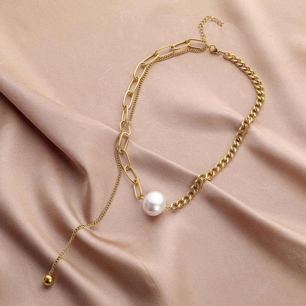 Sweet and cool stainless steel necklace ins cold personality decoration niche design sense short pearl collarbone chain accessories