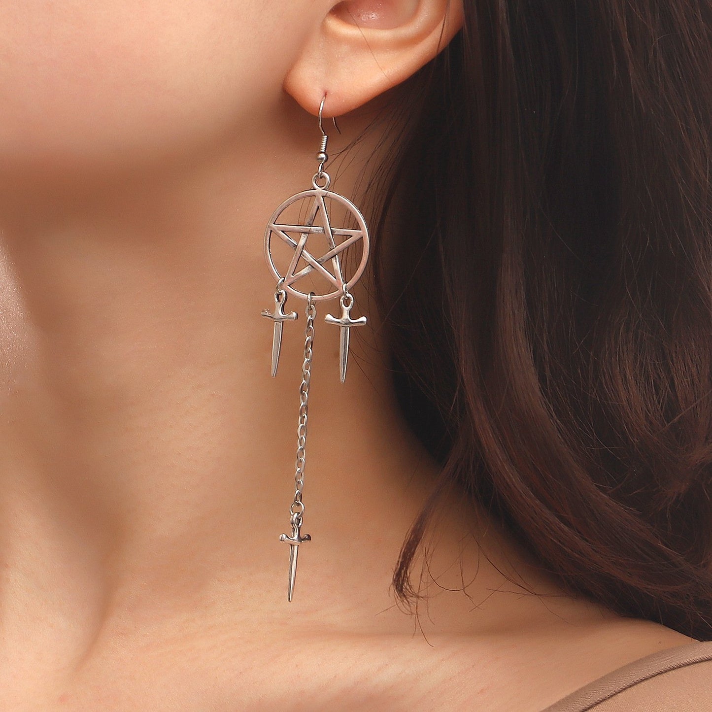 Jewelry geometric exaggerated tassel cross star pendant earrings women's big disc five-pointed star earrings