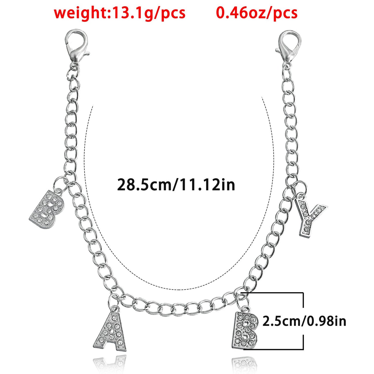 Jewelry geometric diamond BABY letter pendant tassel shoe chain female ankle chain does not fade