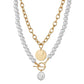 Simple Imitation Pearl Multilayer Necklace Retro Fashion Round Iron Pendant Necklace Accessories