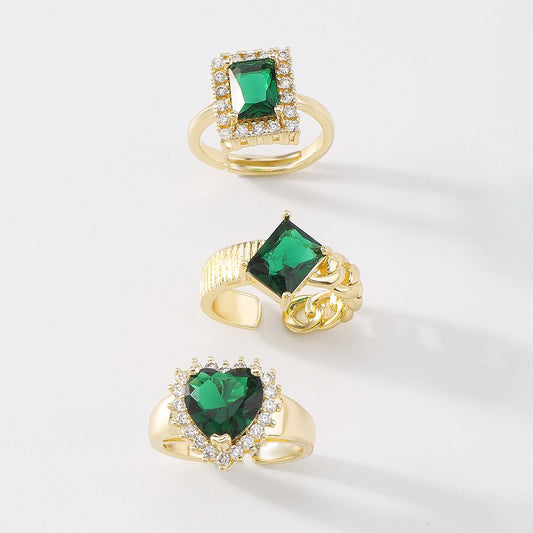 ZR144 Exaggerated Fashion Ring Copper Zircon Retro Palace Temperament Light Luxury Open Knuckle Ring