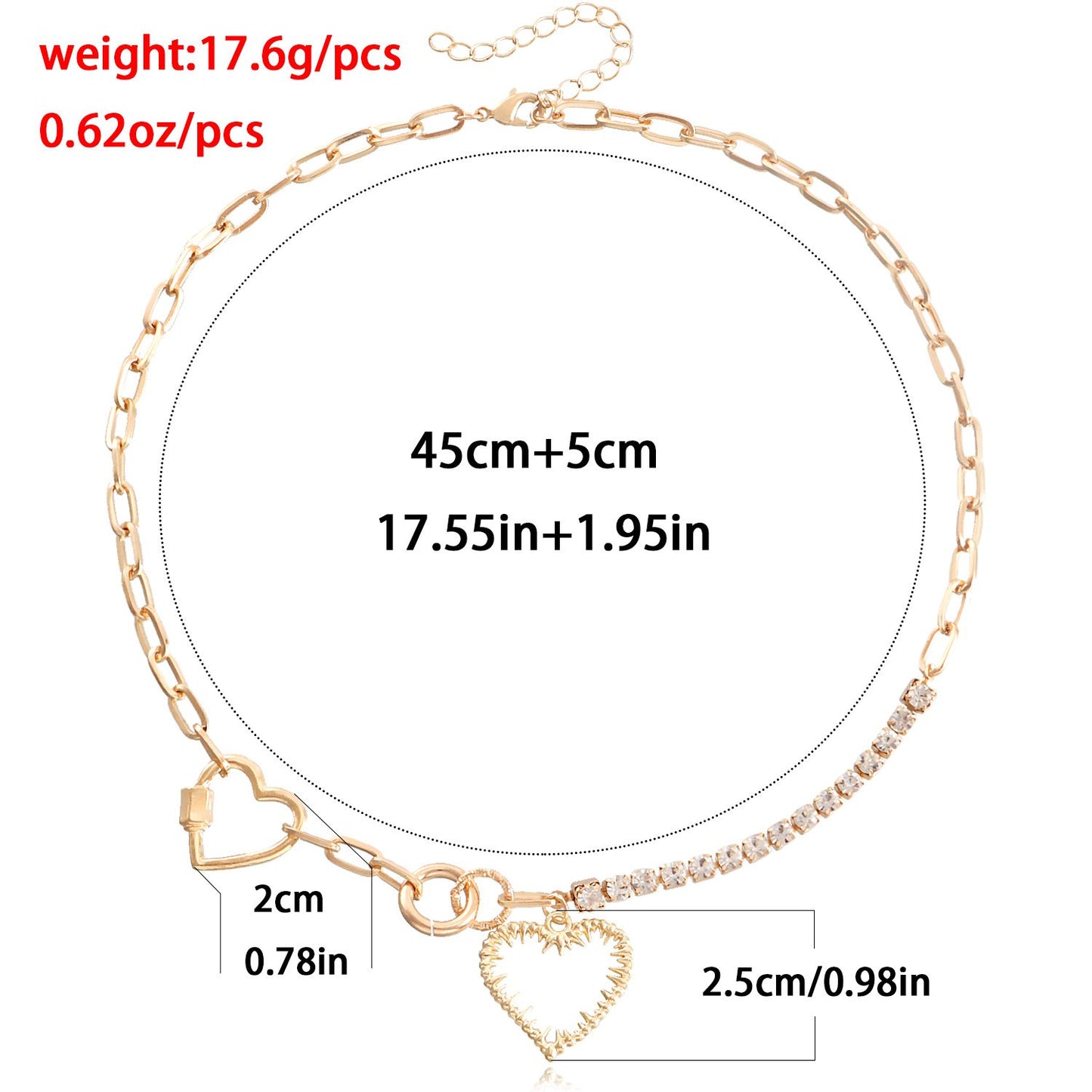 Jewelry Hip Hop Geometric Sweet Cool Heart Single Layer Necklace Personality Claw Diamond Mix and Match Fashion Necklace